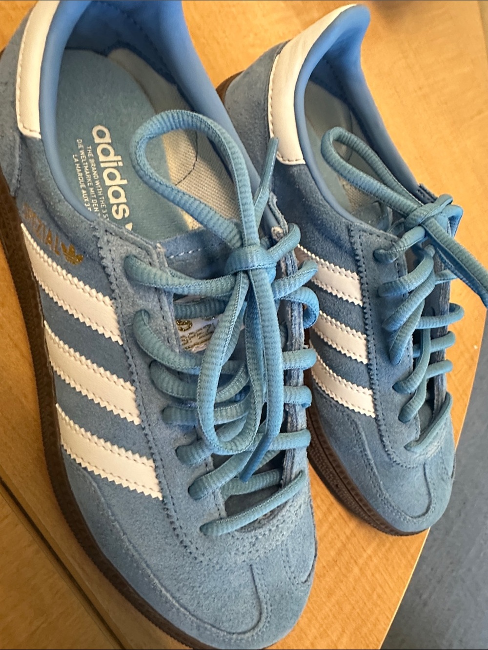 Adidas Spezial Suede Sneakers in Light Blue with White Stripes- Size 4.5 US NWOT - Picture 7 of 10
